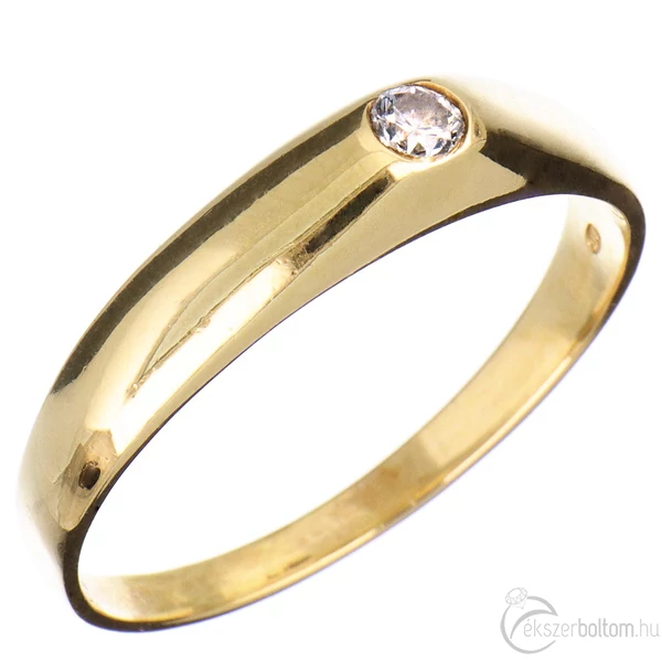 Sárga arany gyémánt gyűrű briliáns csiszolású kővel, 63-as méret