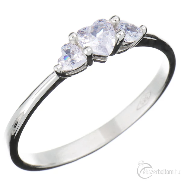 14 karátos fehér arany három szív köves gyűrű
