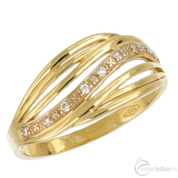 14 karátos sárga arany sok köves gyűrű, 61-es méret