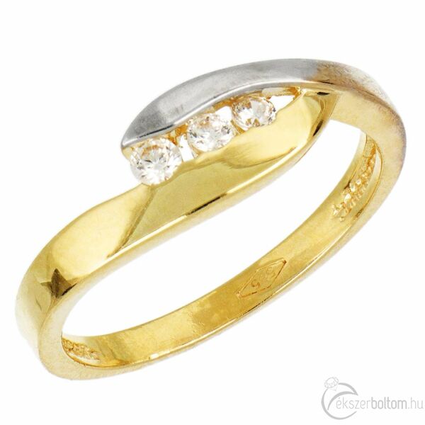 14 karátos sárga és fehér arany köves gyűrű, 56-os méret