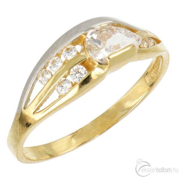14 karátos sárga és fehér arany köves gyűrű, 63-as méret