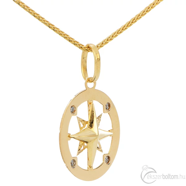 Szélrózsa medál, fehérített vésett díszítéssel láncon (külön rendelhető)
