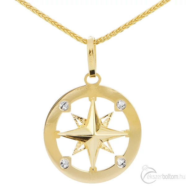 Szélrózsa medál, fehérített vésett díszítéssel láncon (külön rendelhető)