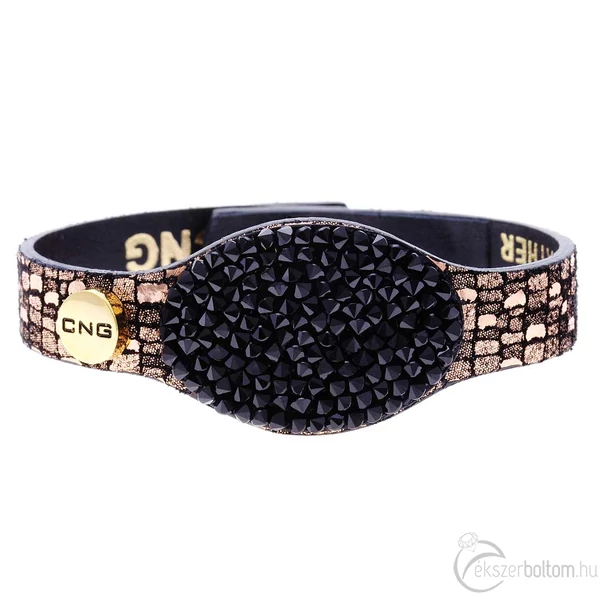 CNG 2101K rosegold mintás bőr karkötő fekete kristállyal