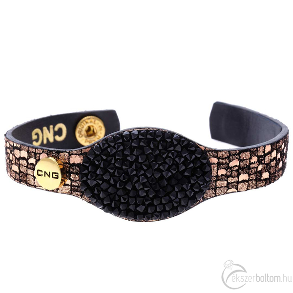 CNG rosegold mintás bőr karkötő fekete kristállyal