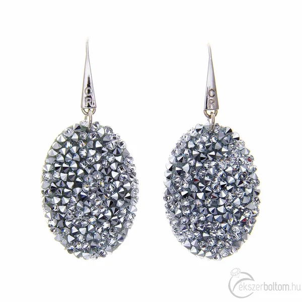 CNG 2103F fülbevaló ezüst mintás bőr, és fehér kristállyal