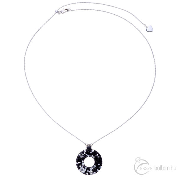 CNG 2105NY fekete mintás bőr nyaklánc fekete-fehér kristállyal