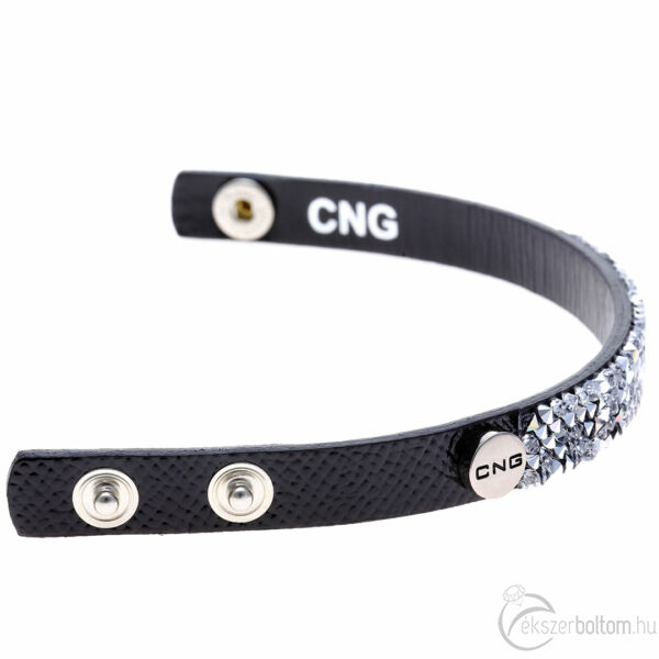 CNG fekete mintás lakkbőr karkötő fehér színű kristállyal