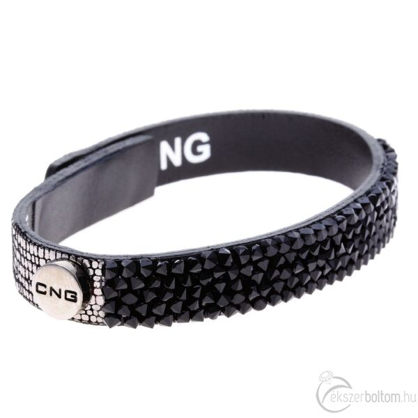 CNG ezüst színű mozaik mintás karkötő fekete kristállyal