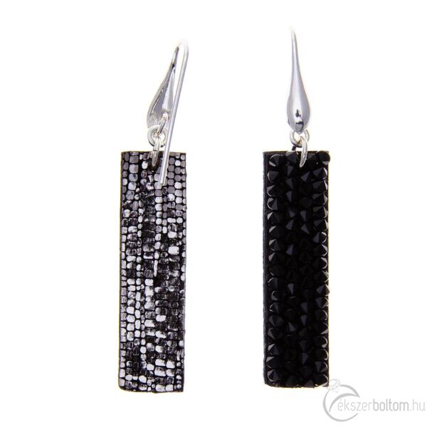 CNG ezüst mozaik mintás bőr fülbevaló fekete kristállyal