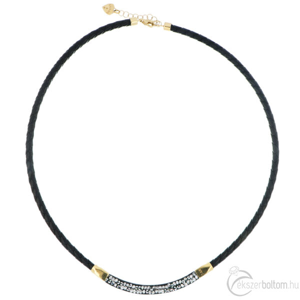 Cango & Rinaldi - 14 karátos arany nyaklánc fekete bőrrel fehér Swarovski kristály díszítéssel