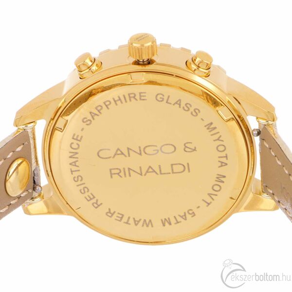 Cango &amp; Rinaldi kronográfos karóra hátlapja arany színben