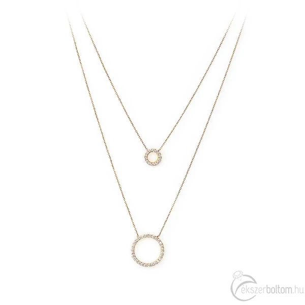 Dupla, sárga arany celebrity lánc két sokköves karika medállal