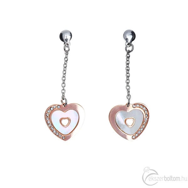 Cuore Perla Rosa' rozé-aranyozott és ródiumozott ezüst láncos, lógós fülbevaló