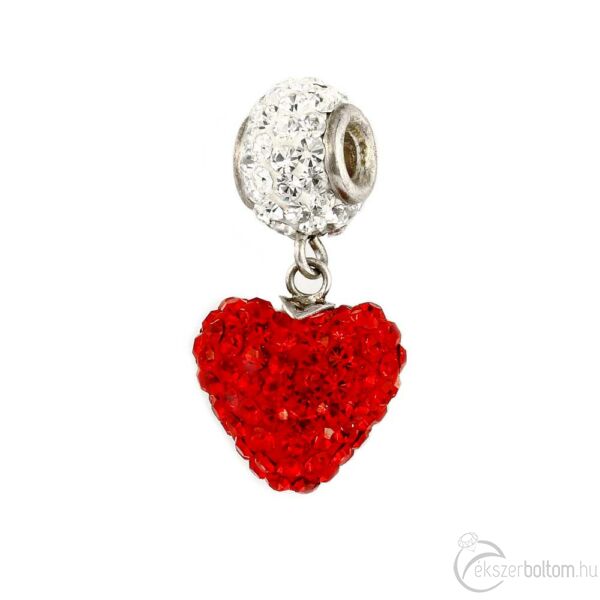 Ezüst futómedál szív alakú függővel, piros cirkónia kövekkel