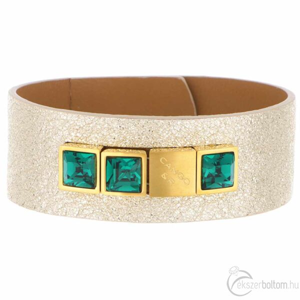 Cango & Rinaldi - Mosaic zöld kristályos aranyszínű széles bőr karkötő