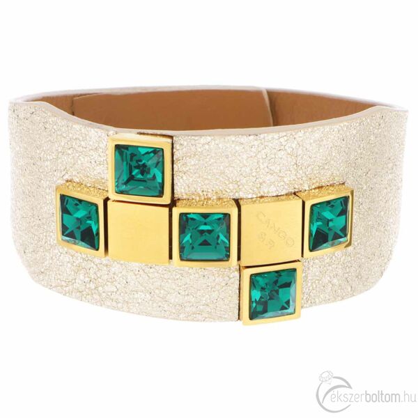Cango &amp; Rinaldi - Mosaic zöld színű kristályos arany széles bőr karkötő