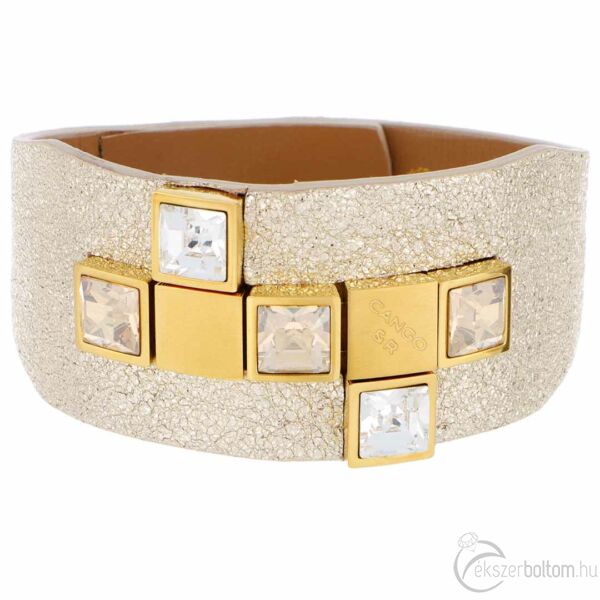 Cango & Rinaldi - Mosaic fehér-arany színű kristályos arany széles bőr karkötő