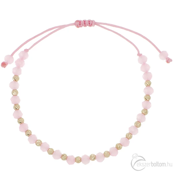 Halvány pink gyöngyös órakísérő 14 kt arany golyókkal