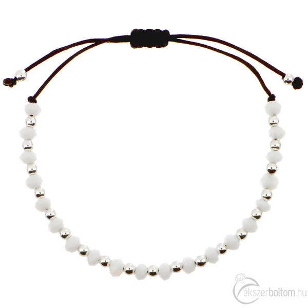 Fehér színű gyöngyökkel díszített 925‰-es ezüst csúszócsomós órakísérő karlánc