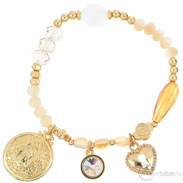 Cango & Rinaldi Peace & Love 2023 kollekció arany színű, kristállyal és érmével díszített karkötője