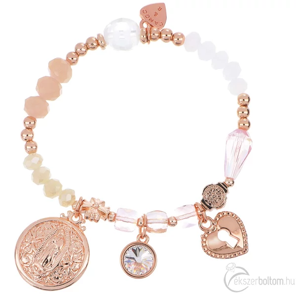 Cango & Rinaldi Peace & Love 2023 kollekció rose gold színű, kristállyal és érmével díszített karkötője