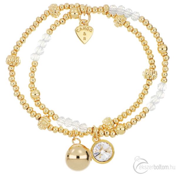 Cango & Rinaldi Peace & Love 2023 kollekció arany színű, kristállyal és érmével díszített karkötője
