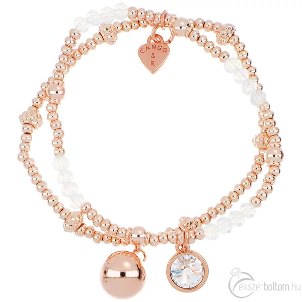 Cango & Rinaldi Peace & Love 2023 kollekció rose gold színű, kristállyal és érmével díszített karkötője