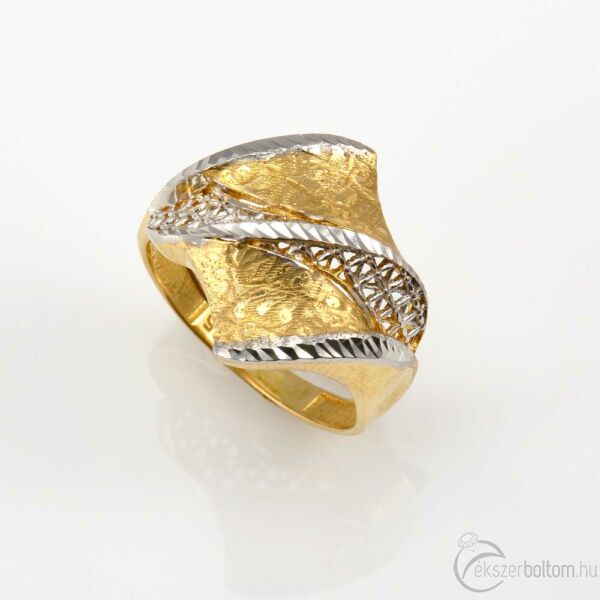 Sárga 14 karátos arany női gyűrű, vésett és áttört mintával (61-es méret)