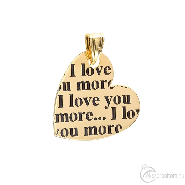 I Love You More feliratos sárga arany lap szív medál, rézsútos függesztékkel