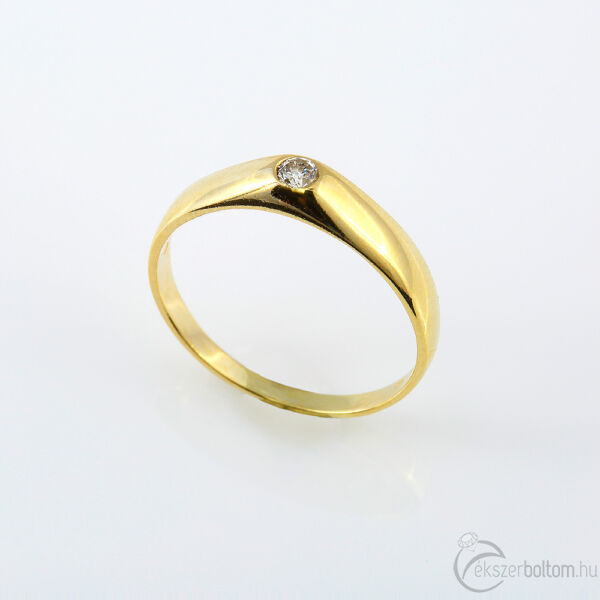 Sárga arany gyémánt gyűrű briliáns csiszolású kővel, 63-as méret