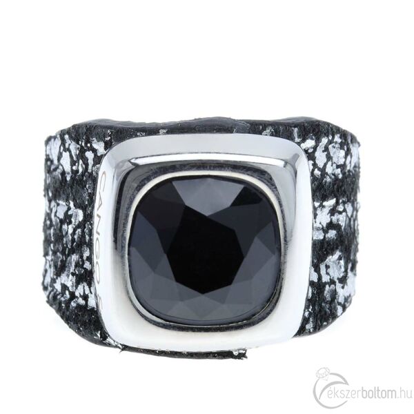 Cango & Rinaldi Cube fekete-ezüst színű gyűrű JetBlack kővel