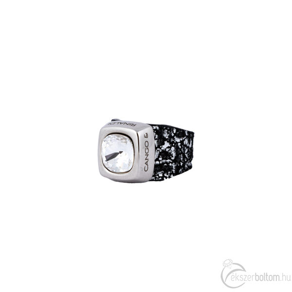 Cango & Rinaldi Cube fekete-ezüst színű gyűrű kristály kővel