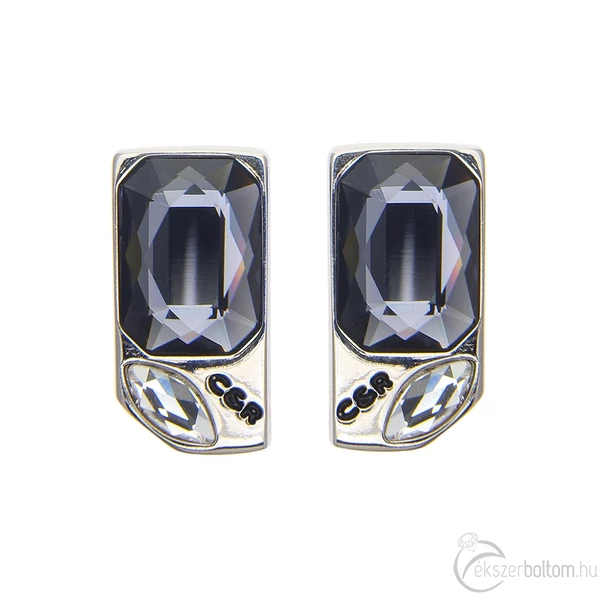 Cango & Rinaldi Lilly ezüst színű fülbevaló black diamond és fehér kővel
