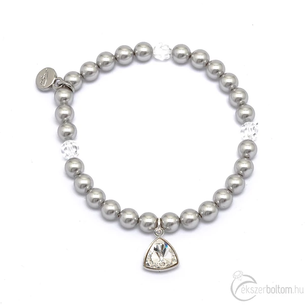 Cango & Rinadli Triangle Light Grey gyöngyös karkötő fehér kövekkel és ezüstszín fémdísszel