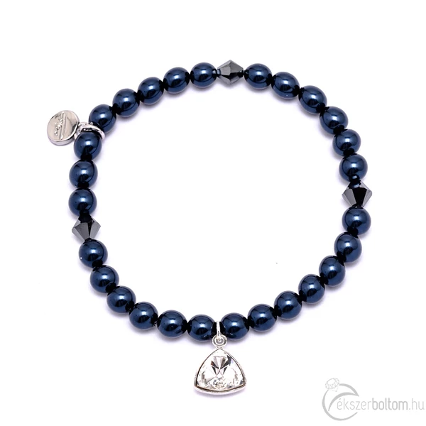 Cango & Rinadli Triangle Night Blue gyöngyös karkötő kristály (fehér) kövekkel és ezüstszín fémdísszel