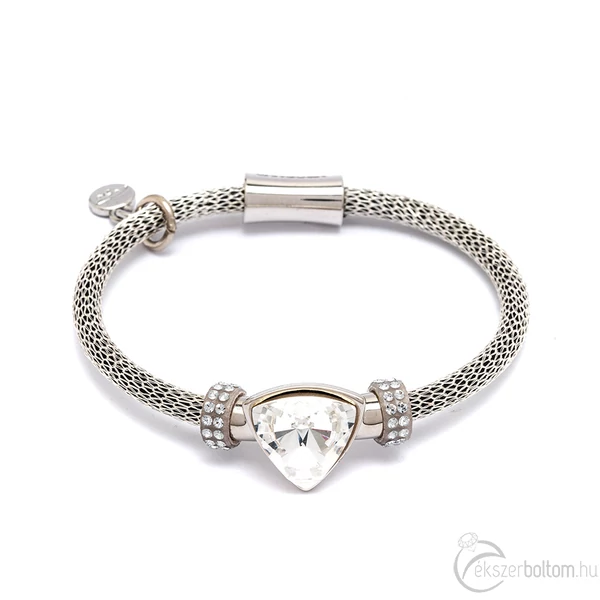 Cango & Rinaldi Triangle Mesh 3 ezüst színű karkötő ezüstszín fém dísszel és ezüst kristály kővel