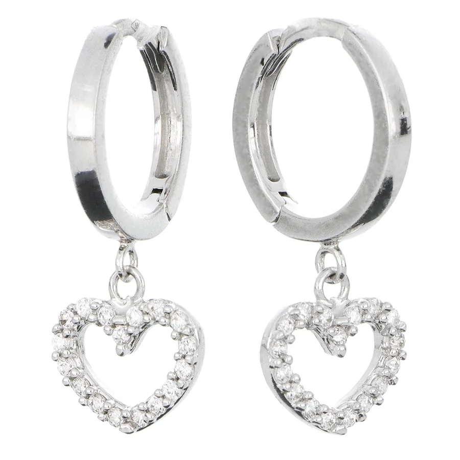 14 karátos fehér arany szíves karika fülbevaló