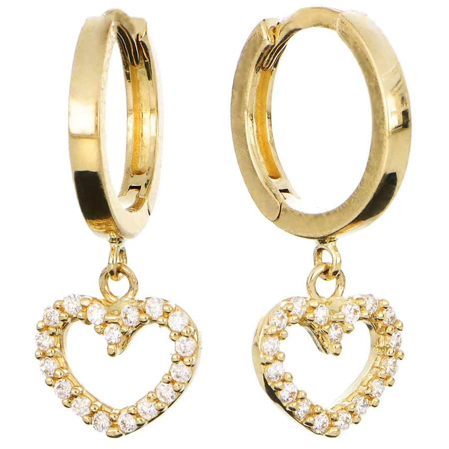 14 karátos sárga arany szíves karika fülbevaló