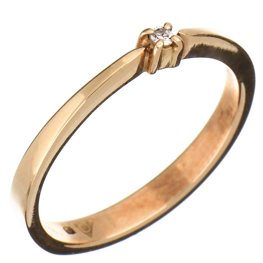 14 karátos (rozé) vörös arany gyémánt gyűrű achant csiszolású, 0,03 karátos kővel, 58-as méret