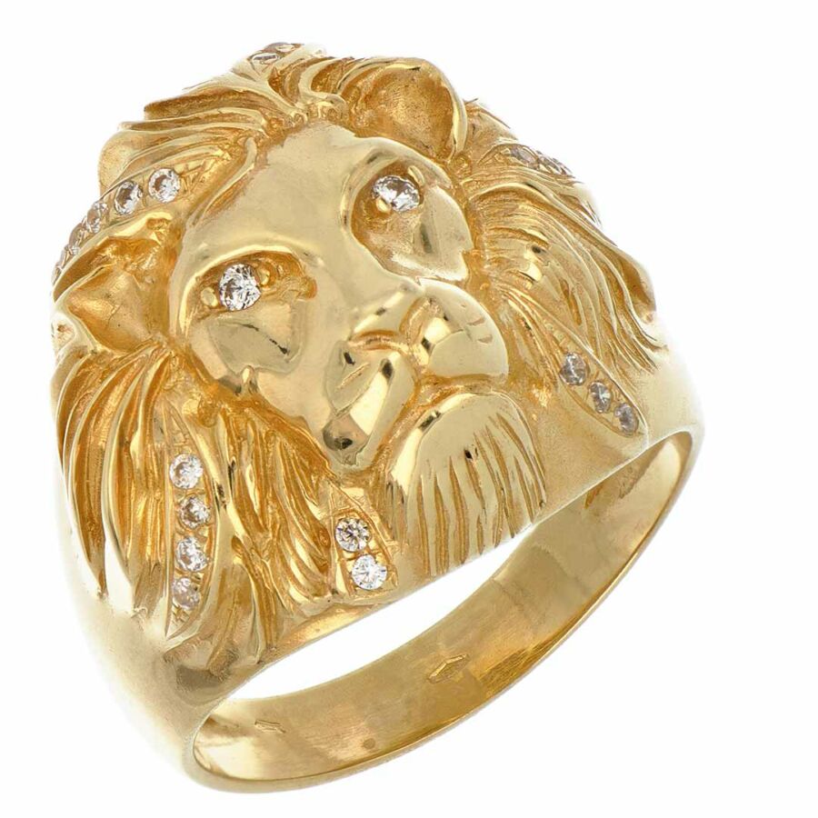 14 karátos sárga arany oroszlános gyűrű, 67-es méret
