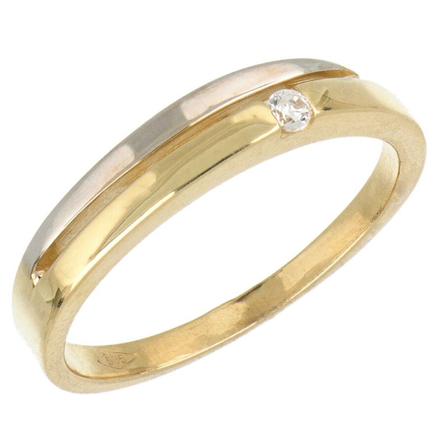 14 karátos sárga és fehér arany egy köves gyűrű, 55-ös méret, 2,87 g