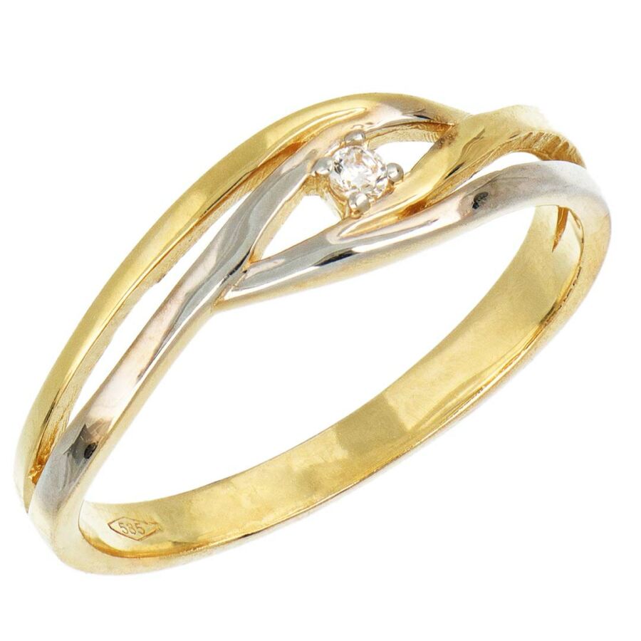 14 karátos sárga és fehér arany egy köves gyűrű, 60-as méret