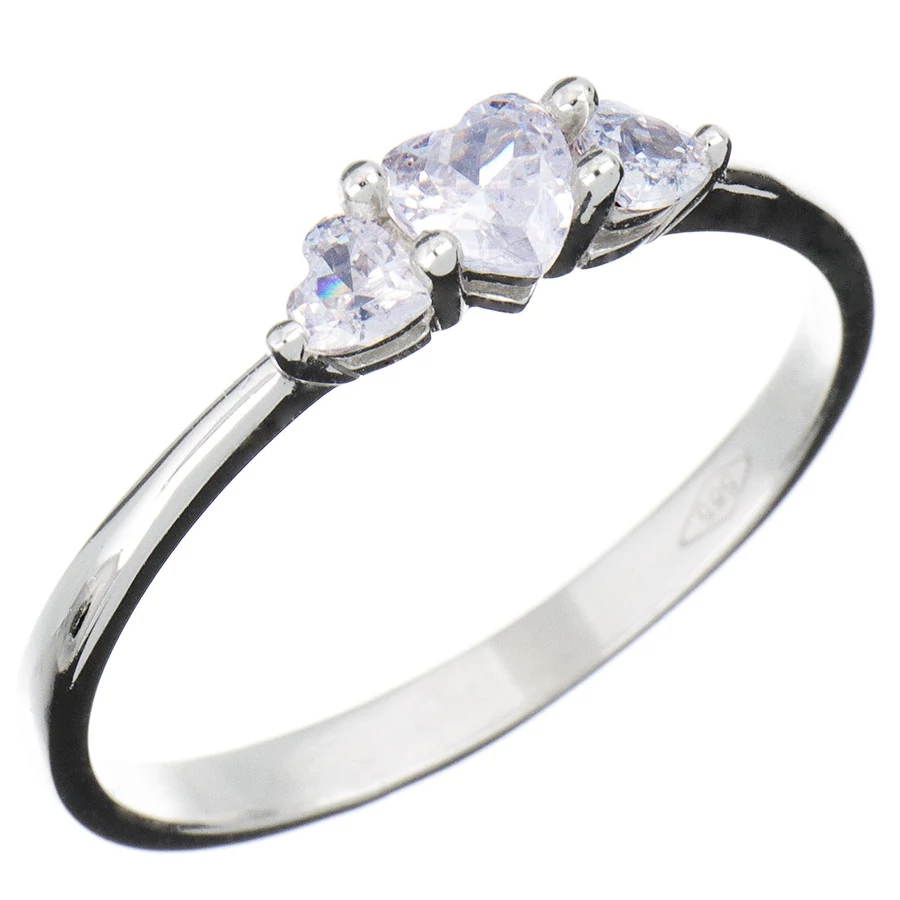 14 karátos fehér arany három szív köves gyűrű