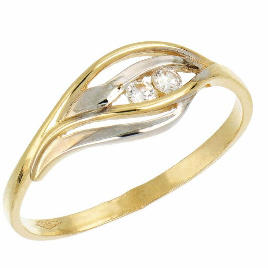 14 karátos sárga és fehér arany két köves gyűrű, 62-es méret