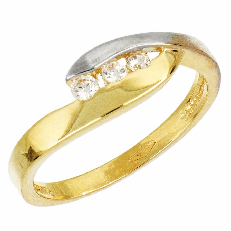 14 karátos sárga és fehér arany köves gyűrű, 56-os méret