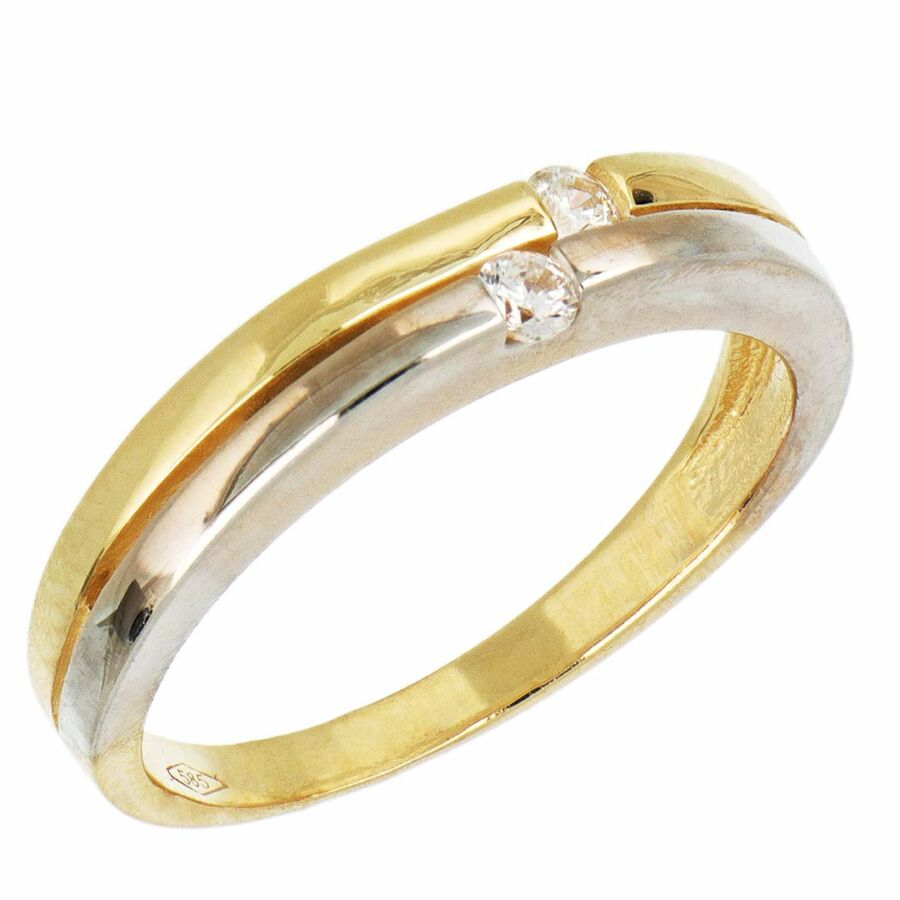 14 karátos sárga és fehér arany két köves gyűrű, 56-os méret