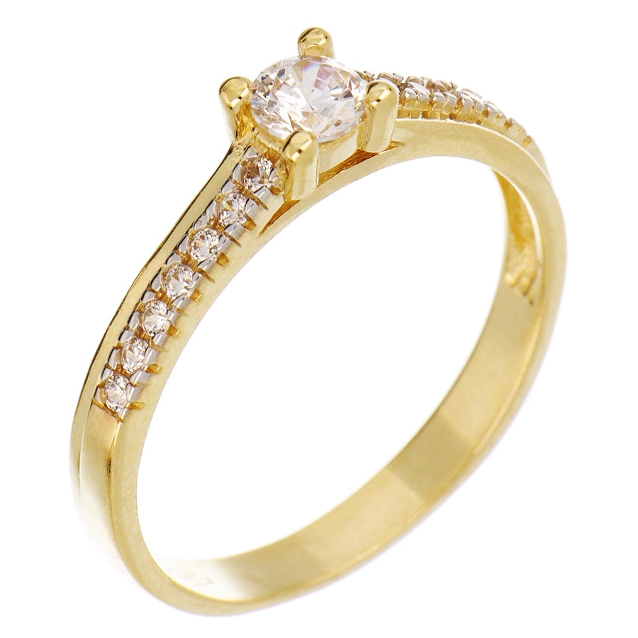 Aszimmetrikus fehér cirkónia köves sárga arany gyűrű