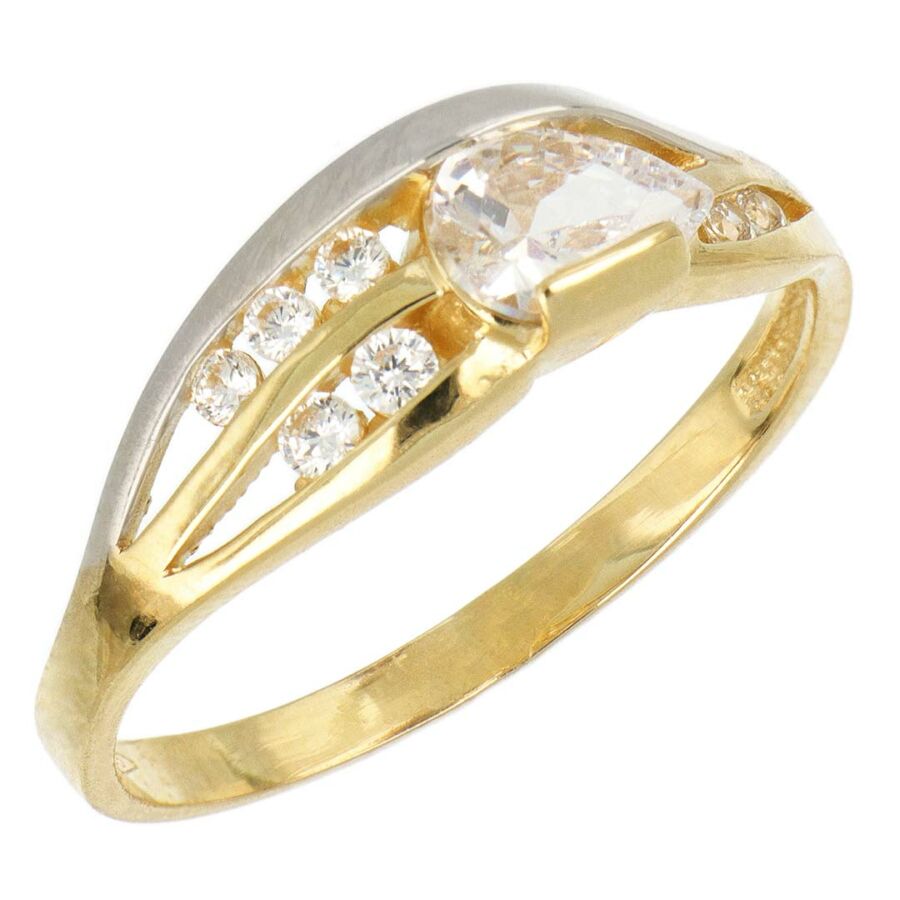 14 karátos sárga és fehér arany köves gyűrű, 63-as méret