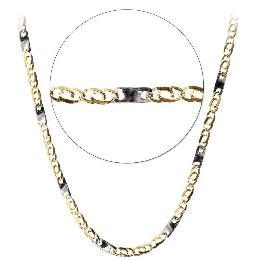 Sárga-fehér arany, lapkás sarlesz-fantázia férfi nyaklánc